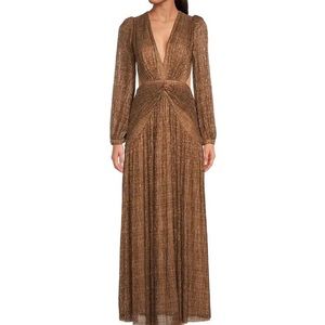 Gianni Bini
Hazel Metallic Chiffon V-Neck Long Sleeve Cut Out Gown
